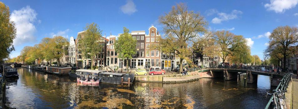 Panorama from a canal in Amsterdam, The Netherlands 