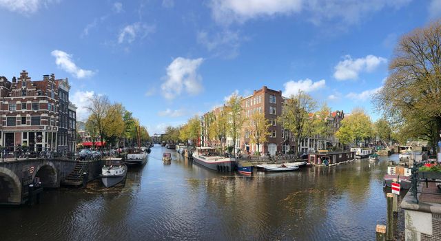 Panorama from a canal in Amsterdam, The Netherlands