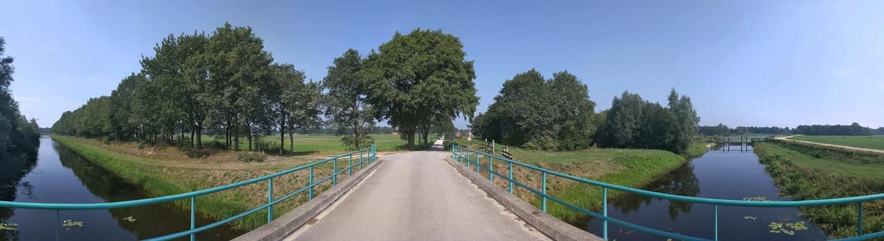 Panorama from a bridge over a canal around Diepenheim, overijssel, The Netherlands