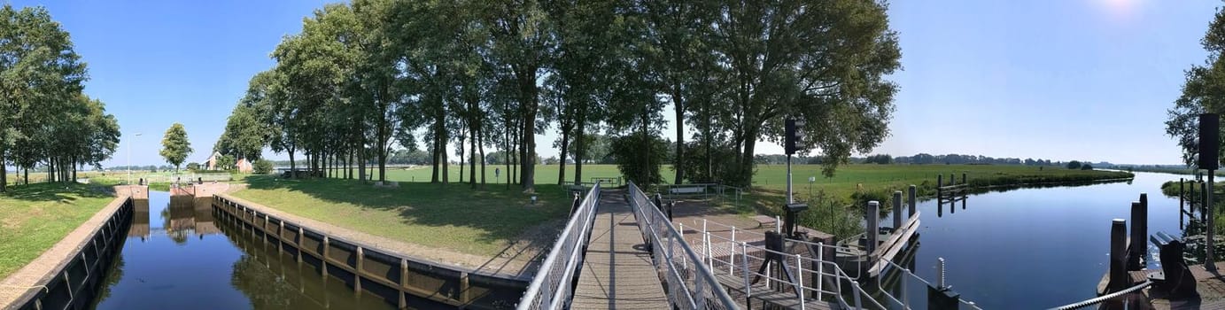 Panorama from the river lock at the Vechte in Overijssel, The Netherlands