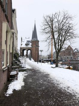 Path towards Tthe Watergate during winter in Sneek, The Netherlands