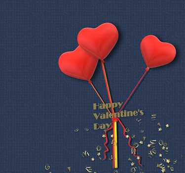 Valentines day background with Heart Shaped Balloons. text Happy Valentine's day. 3D illustration