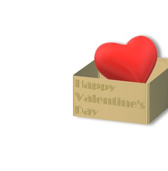 Valentines day on white background. red heart in golden box, text Happy Valentine's day. 3D render