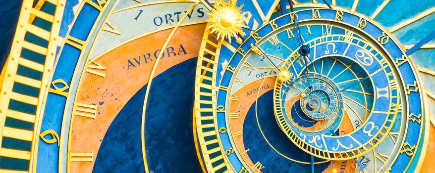 Droste effect background based on Prague astronimical clock. Abstract design for concepts related to astrology, fantasy, time and magic.