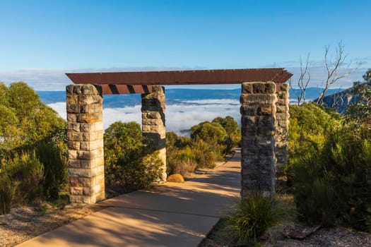 Low level clouds in the Jamison Valley near Katoomba in The Blue Mountains in Australia