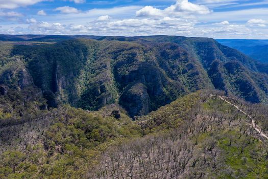 Aerial view of the valley in the Kanangra-Boyd National Park in the Central Tablelands in regional New South Wales Australia