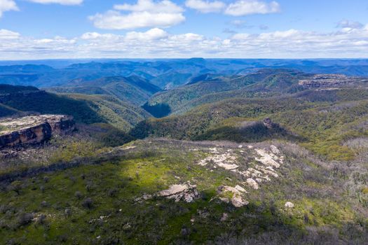 Aerial view of the valley in the Kanangra-Boyd National Park in the Central Tablelands in regional New South Wales Australia