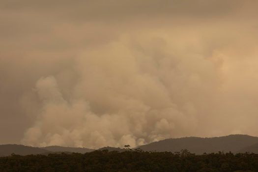 Smoke from a large bushfire in The Blue Mountains in Australia