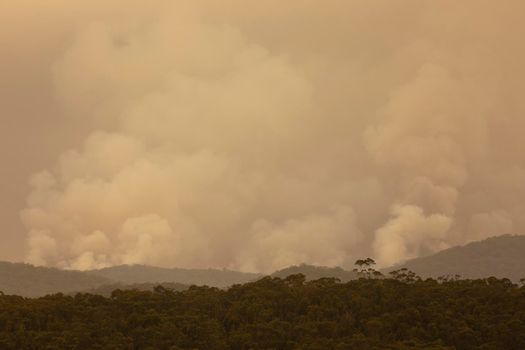 Smoke from a large bushfire in The Blue Mountains in Australia