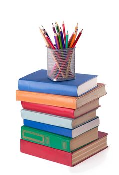 stack of Old books isolated on white.