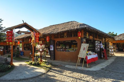 Maehongson, Thailand - December 13, 2020: Santichon Village a small Chinese Yunnan the famous travel destinations in Pai, Maehongson.