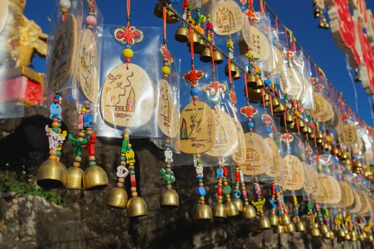 Maehongson, Thailand - December 13, 2020: Beautiful Bells and Tags in Santichon Village a small Chinese Yunnan in Pai, Maehongson.