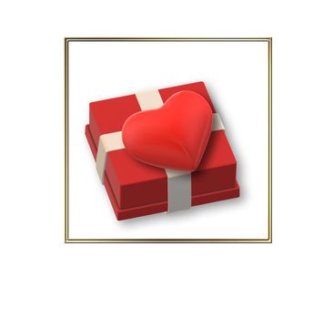 Valentine's day gift box red heart over white background. Romantic elegant love design. Mock up, templae. 3D rendering