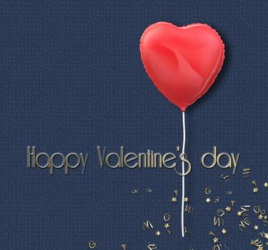 Valentines day background with Heart Shaped red Balloon. text Happy Valentine's day. 3D illustration