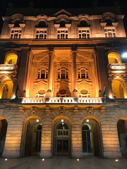 Eotvos Lorand University at night in Budapest Hungary