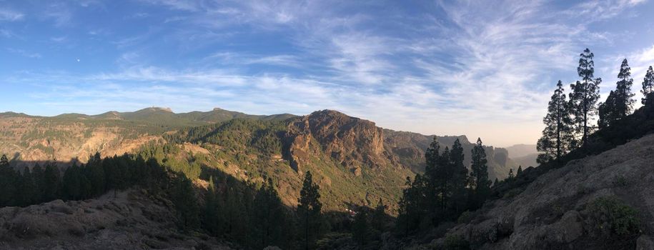 Panorama landscape around Roque Nublo the volcanic rock on the island of Gran Canaria