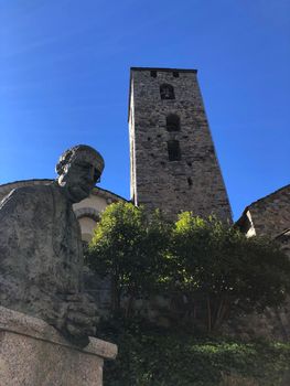 Statue next to the Church of Saint Stephen in Andorra la Vella 