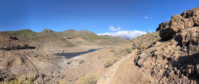 Panoramic scenery around Las Ninas Reservoir on Gran Canaria