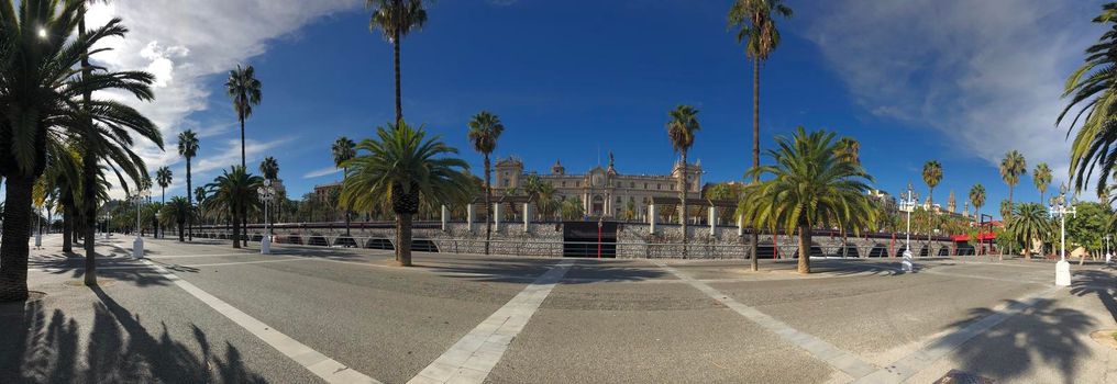 Panorama from the boulevard around the harbor of Barcelona, Spain