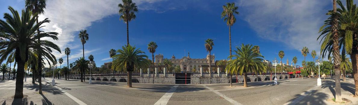 Panorama from the boulevard around the harbor of Barcelona, Spain