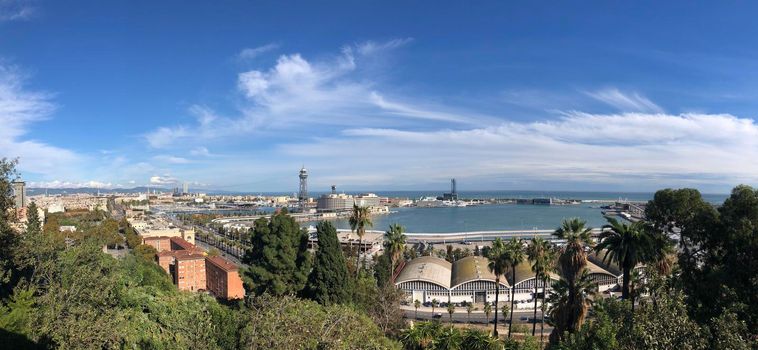 Panorama from Port Vell Aerial Tramway in Barcelona, Spain