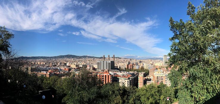 Panoramic Barcelona city view from mountain Montjuïc
