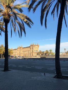 Plaza de les Drassanes roundabout in Barcelona Spain