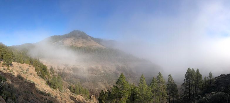 Misty scenery around Ventana del Nublo on Gran Canaria