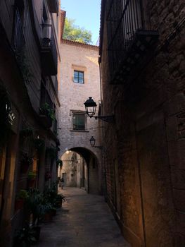 Street in the old town of Barcelona, Spain