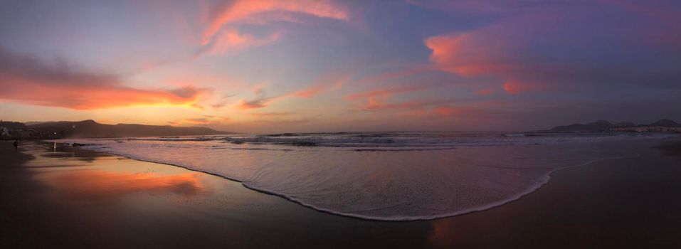 Panorama from the sunset at Las Canteras beach in Las Palmas, Gran Canaria