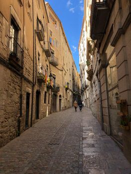 Couple in the old town of Girona Catalonia, Spain