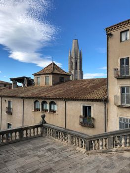 Basilica de Sant Feliu seen from the Girona Cathedral in Girona Spain