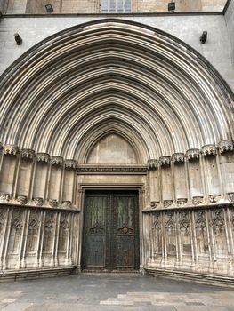 Side door of the Cathedral of Girona in Catalonia, Spain