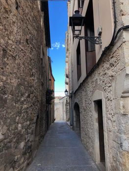 Street in the old town of Girona Catalonia, Spain