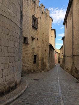 Street in the old town of Girona Catalonia, Spain