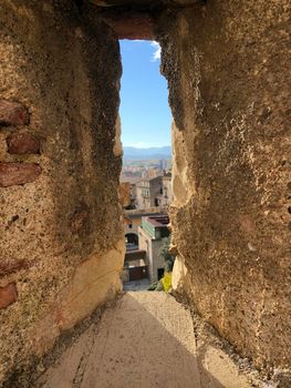 Hole the city wall of Girona in Spain