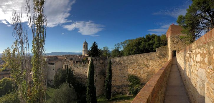 Panorama from the city wall of Girona in Spain