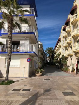 Boulevard of San sebastian beach in Sitges, Spain