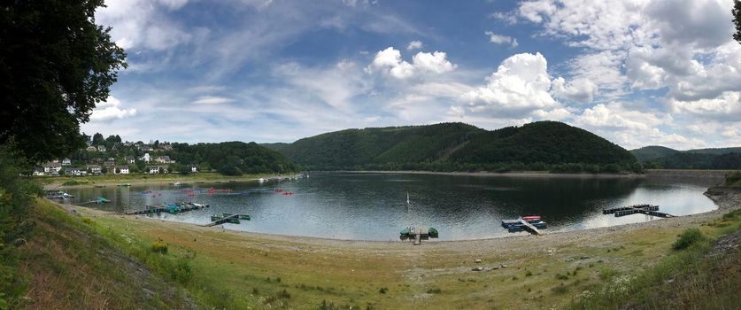 Panorama from the Rur river in the Eifel National Park Germany