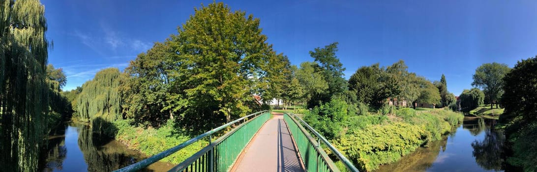 Panorama from a bridge over the Berkel river in Vreden, Germany