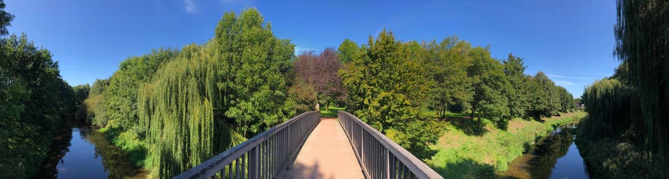 Panorama from a bridge over the Berkel river in Vreden, Germany