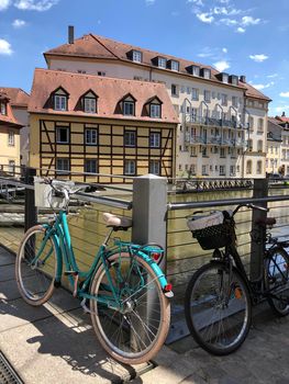 Bicycles and timber frame houses in the old town of Bamberg Germany