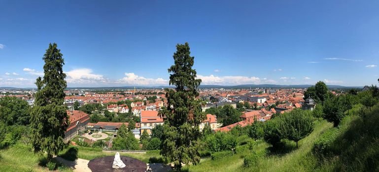 Scenic panorama city view from the Kloster Michelsberg in Bamberg, Germany