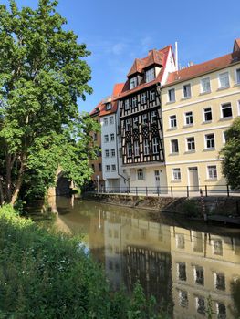 Housing next to the regnitzarm river in Bamberg Germany