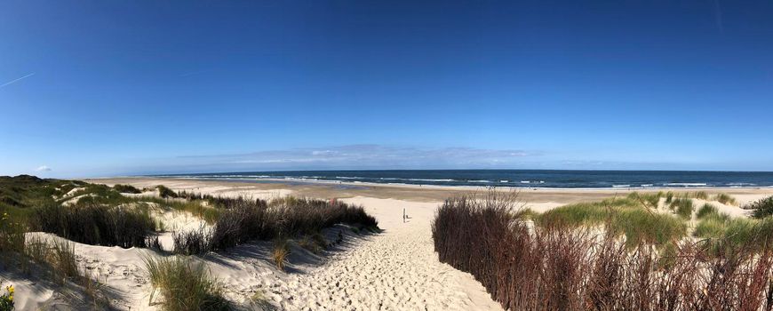 Panorama from a path towards the beach on Borkum island in Germany