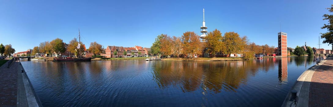 Panorama from the canal around the old town of Emden Germany