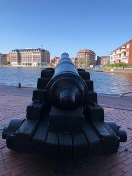Cannon at the old inland port in Emden, Germany