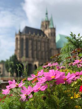 Flowers in front of the Erfurt Cathedral in Erfurt, Germany