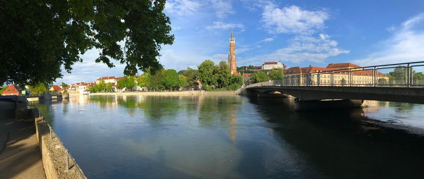 Panorama from the Isar river around Landshut Germany