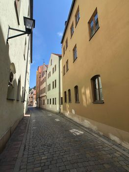 Colorful houses in the old town of Landshut Germany